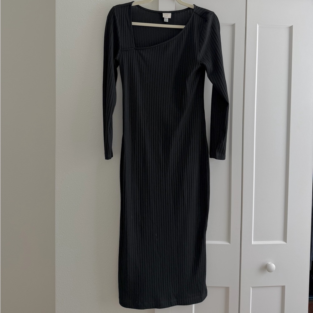 A New Day Ribbed Black Long Sleeve Dress